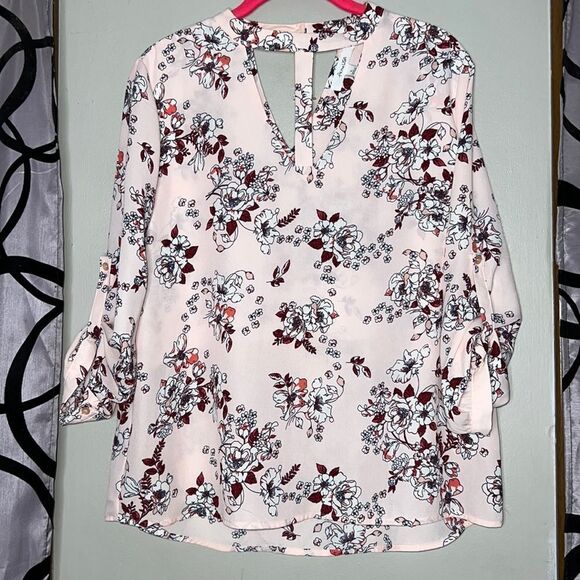 Active USA floral, long sleeve, semi sheer blouse, size large - Picture 1 of 11